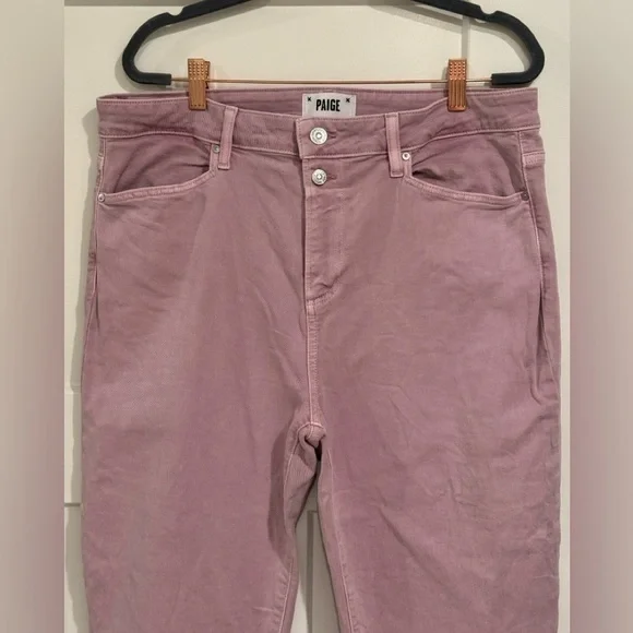 Paige Cindy straight jeans, high rise, raw hem, faded rose color, size 33 - Picture 3 of 12